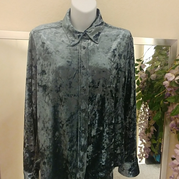 Investments Petites Slate Crushed Velvet L/S Top - Picture 1 of 8